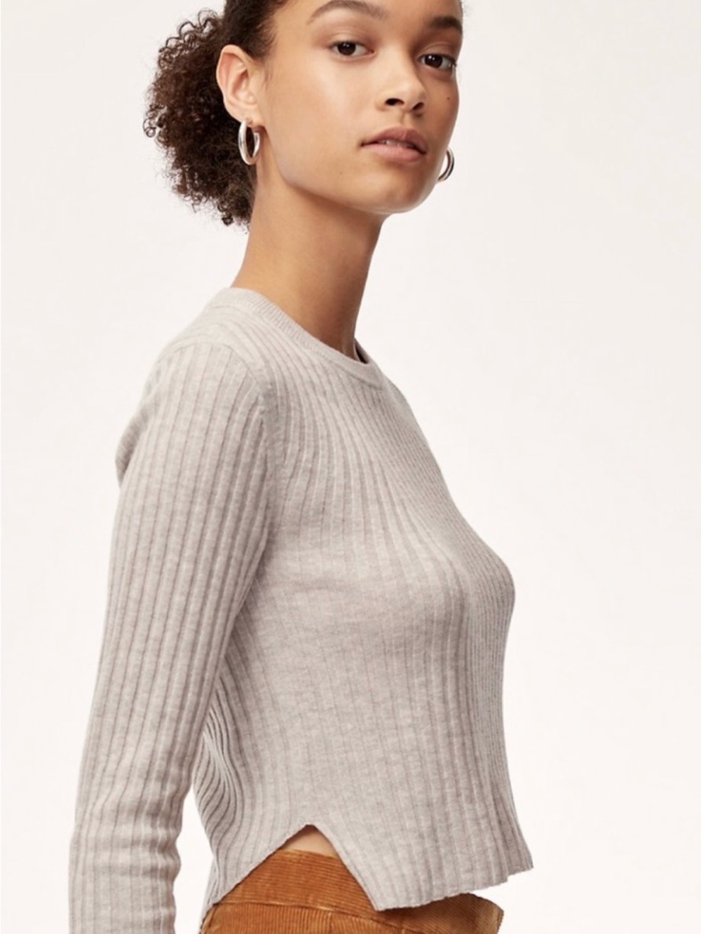 Babaton WOOL Blend Light Gray Ribbed Crewneck Sweater